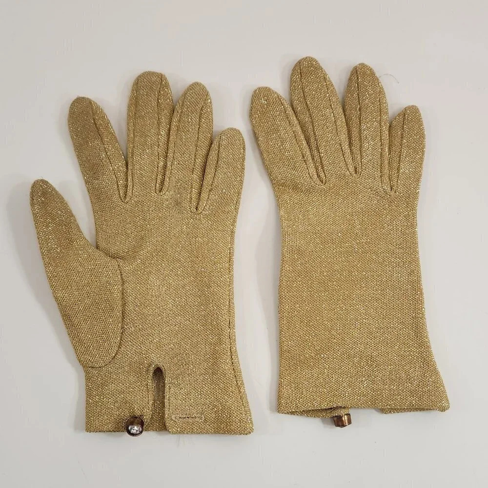 Vintage Gold Shiny Fabric Ladies Gloves  XS